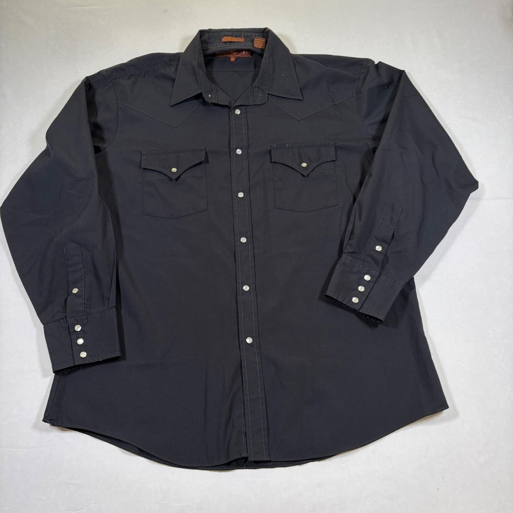 Sheplers Mens Western Fit Pearl Snap Long Sleeve Shirt Black 17 34 Cowboy Yoke